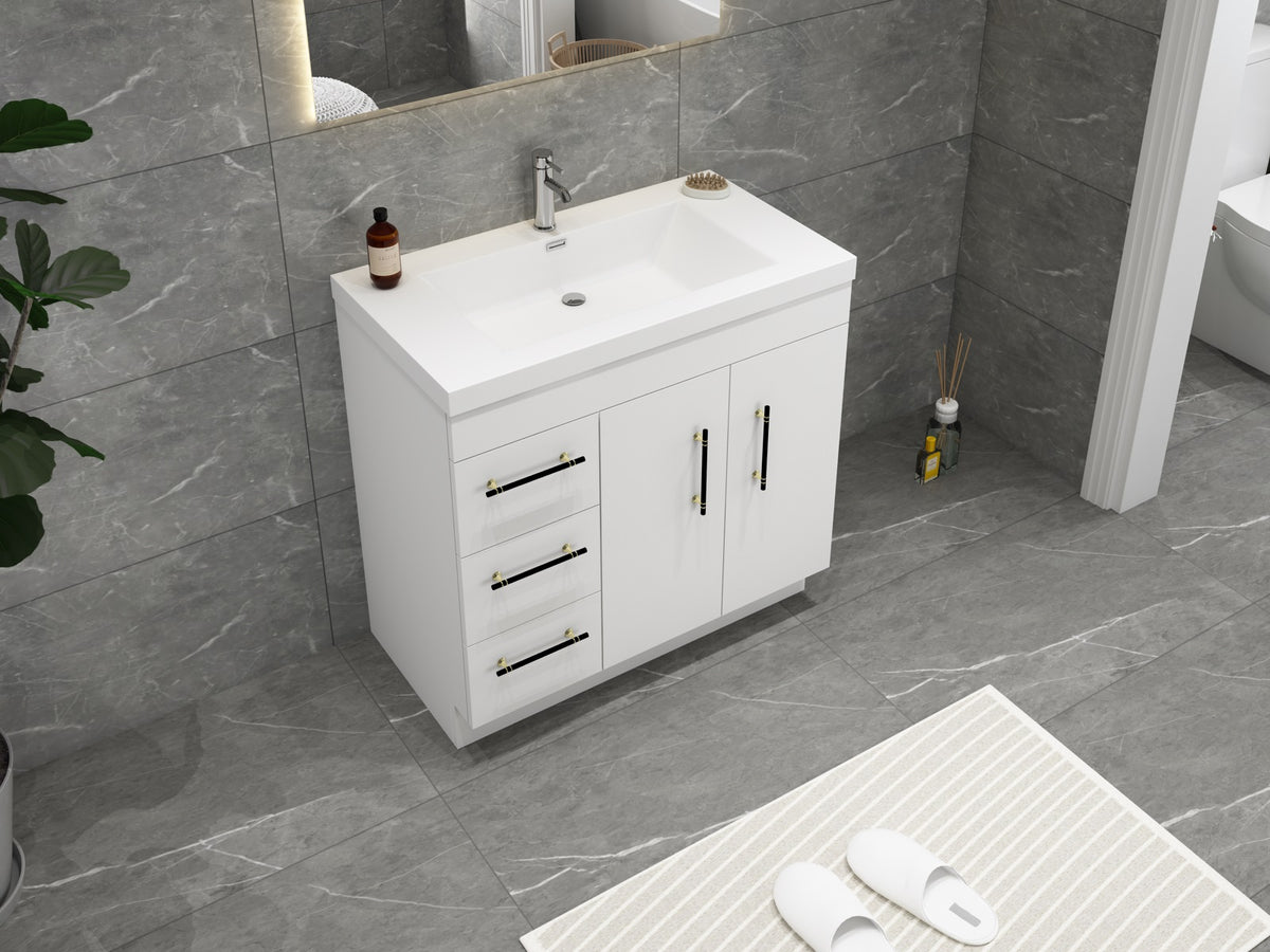 Elsa 36 inch Freestanding Modern Bathroom Vanity with Left Side Drawer ...