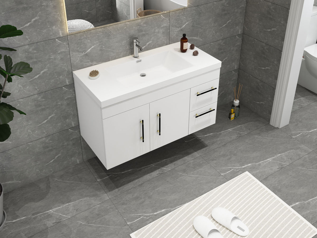 ELSA 42 WALL MOUNTED VANITY WITH REINFORCED ACRYLIC SINK (LEFT SIDE DRAWERS)  (ELSA42LWH)