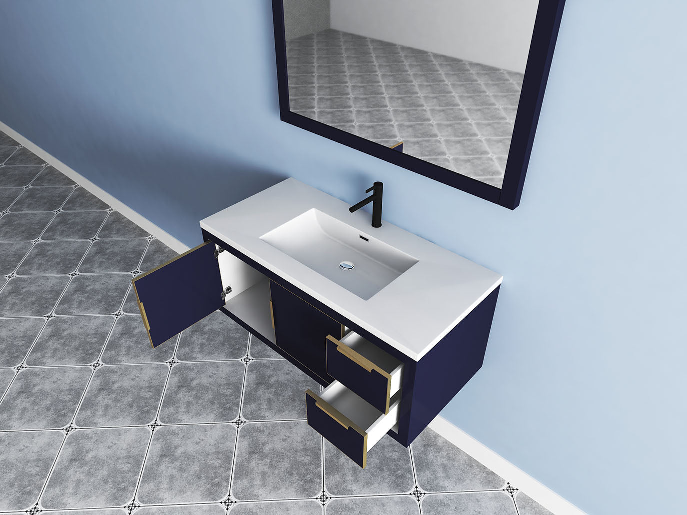 ELSA 42 WALL MOUNTED VANITY WITH REINFORCED ACRYLIC SINK (LEFT SIDE DRAWERS)  (ELSA42LWH)