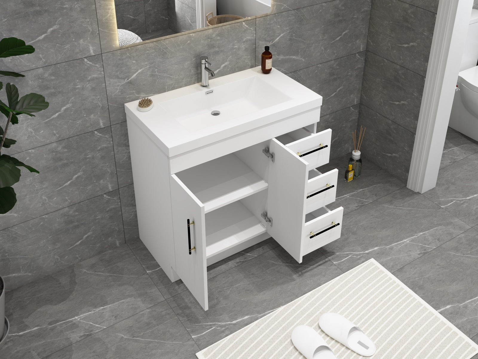 Elsa 36 inch Freestanding Modern Bathroom Vanity with Right Side Drawers