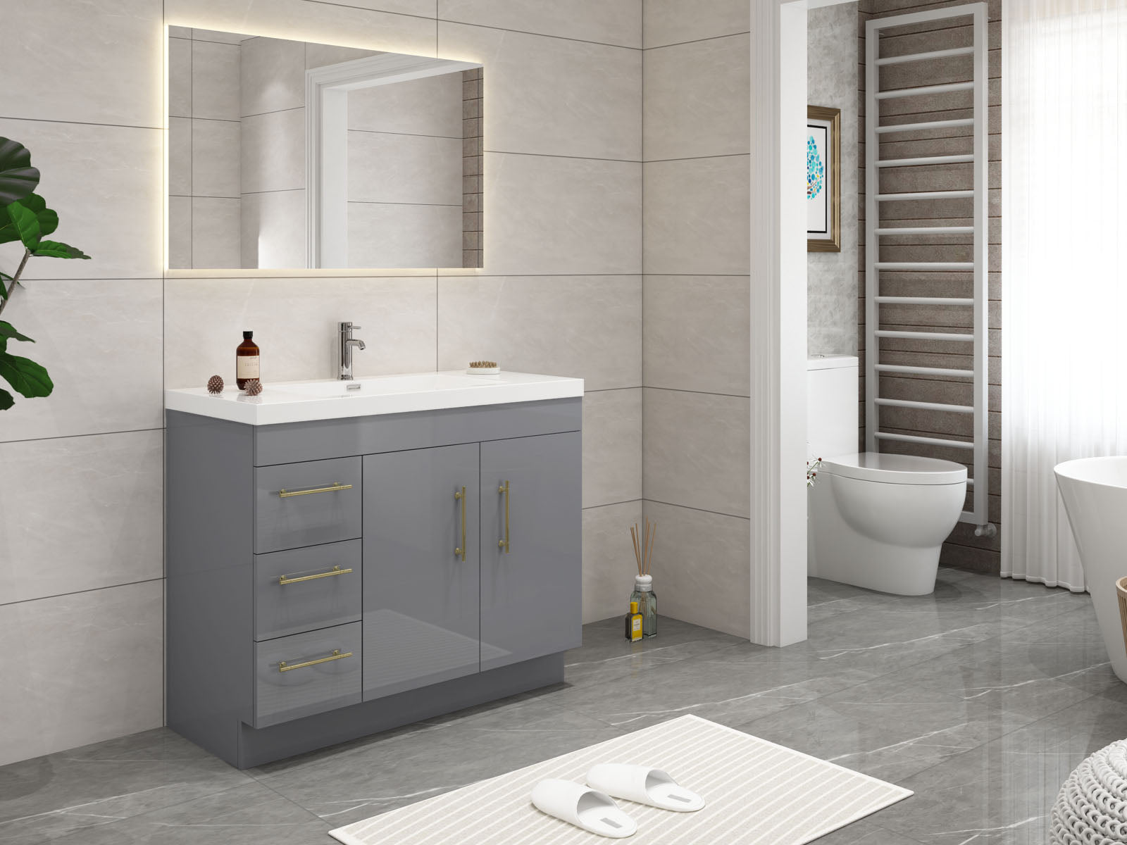 Elsa 42 inch Free Standing Modern Bathroom Vanity with Left Side Drawers