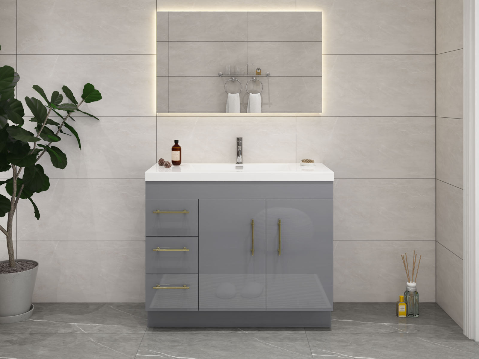 Elsa 42 inch Free Standing Modern Bathroom Vanity with Left Side Drawers