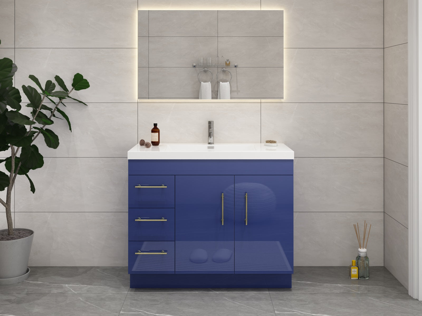 Elsa 42 inch Free Standing Modern Bathroom Vanity with Left Side Drawe ...