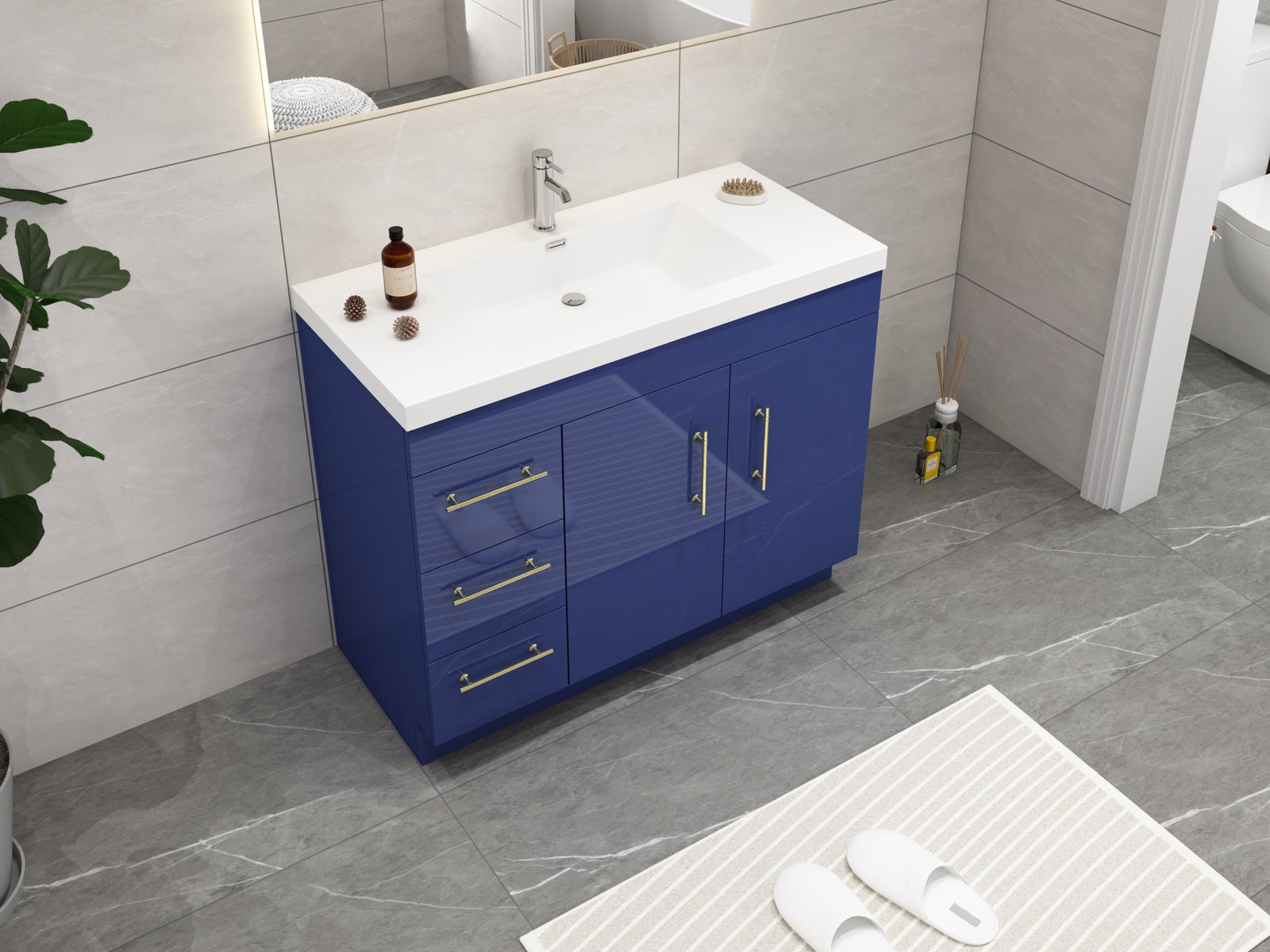 Elsa 42 inch Free Standing Modern Bathroom Vanity with Left Side Drawers