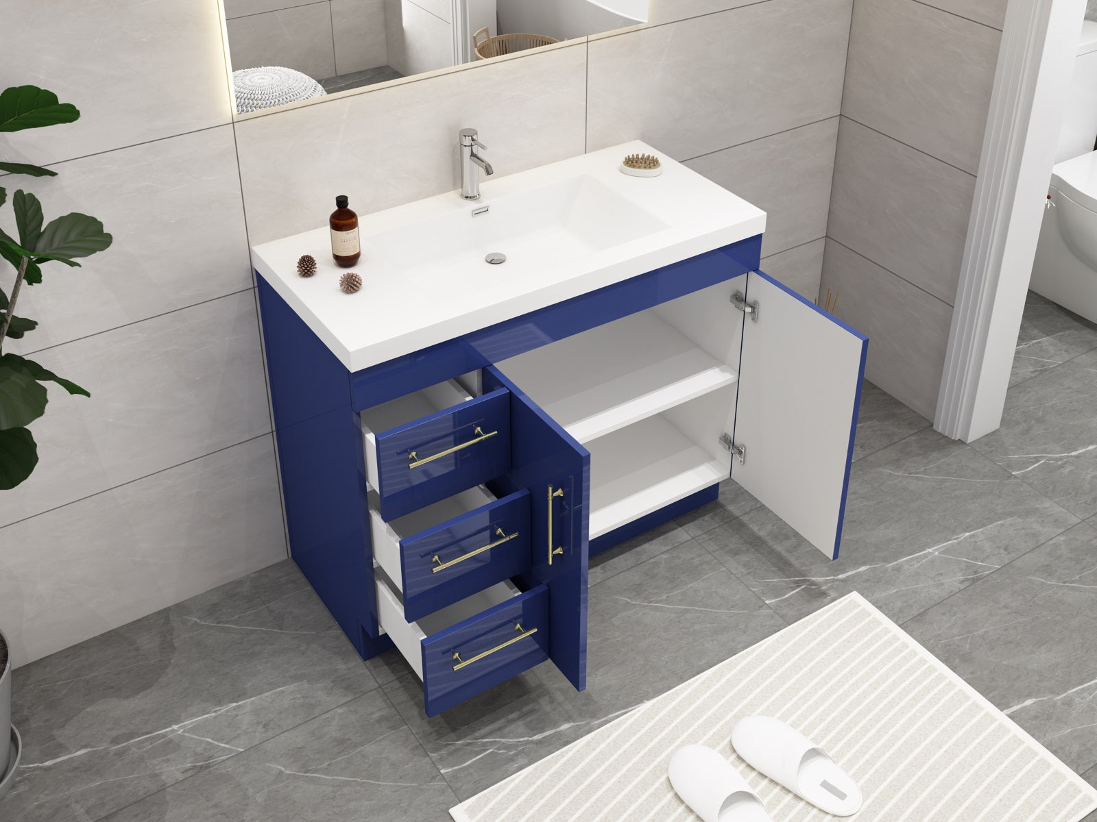 Elsa 42 inch Free Standing Modern Bathroom Vanity with Left Side Drawers