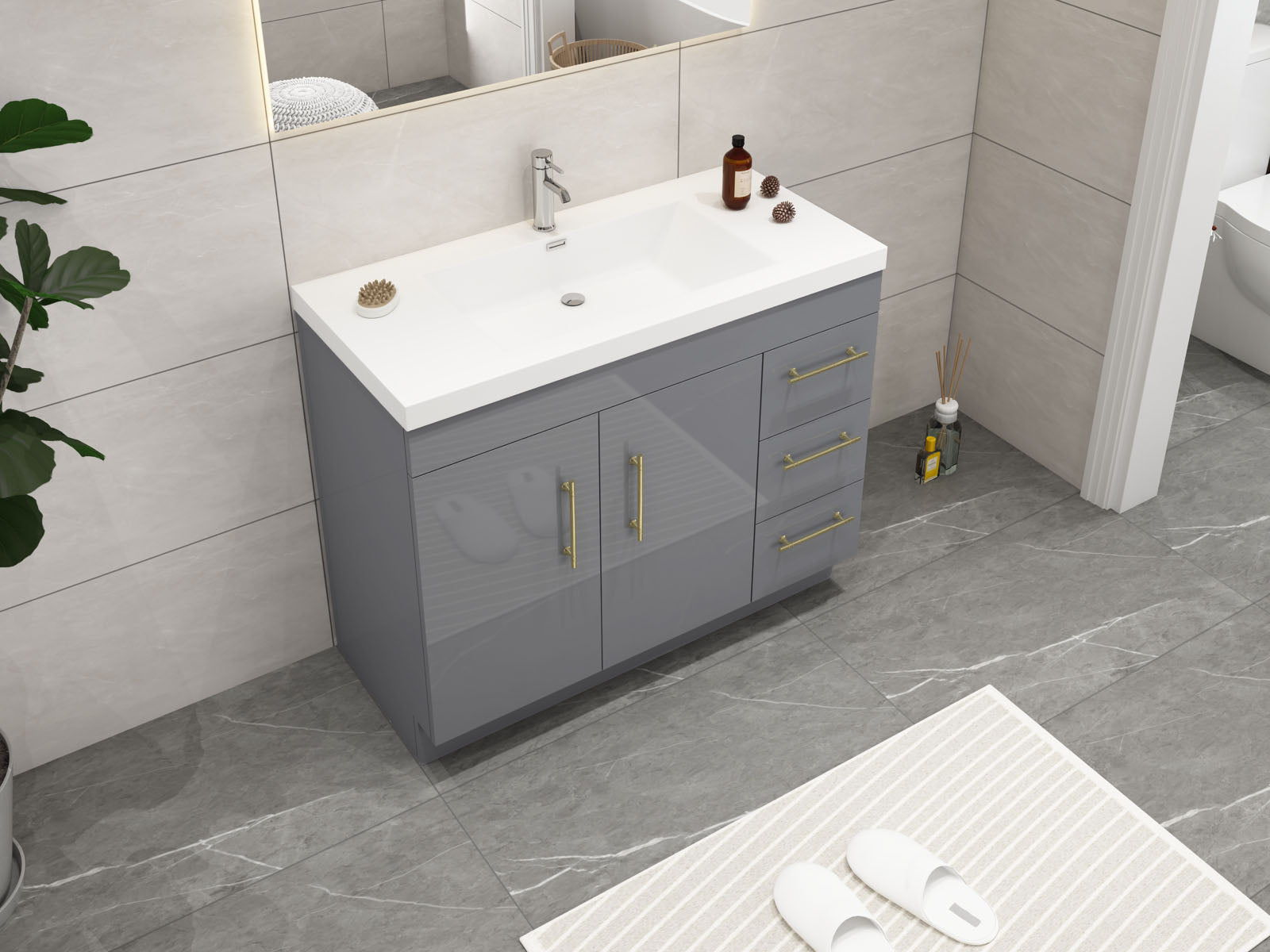 Elsa 42 inch Free Standing Modern Bathroom Vanity with Right Side Drawers