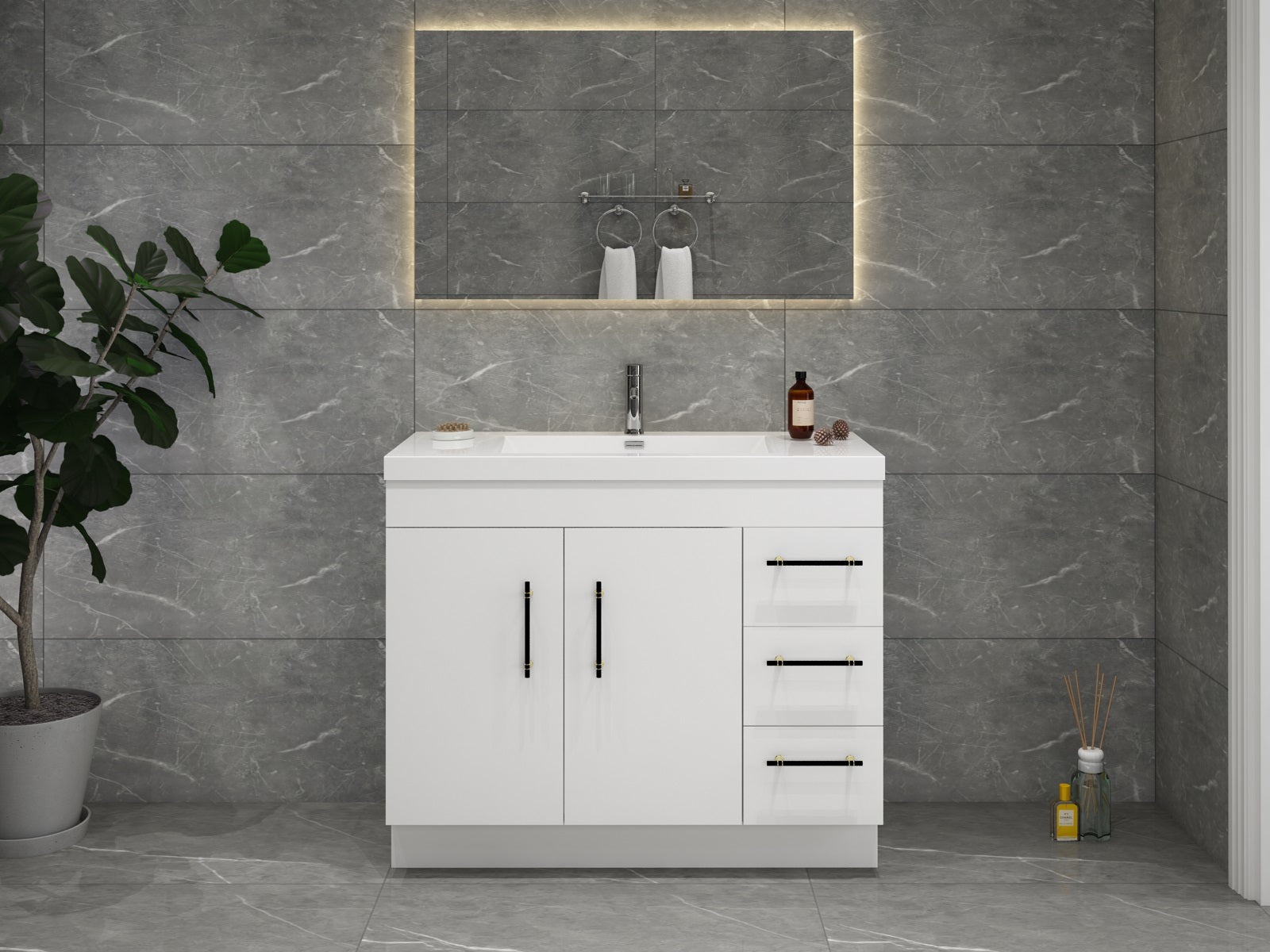 Elsa 42 inch Free Standing Modern Bathroom Vanity with Right Side Drawers