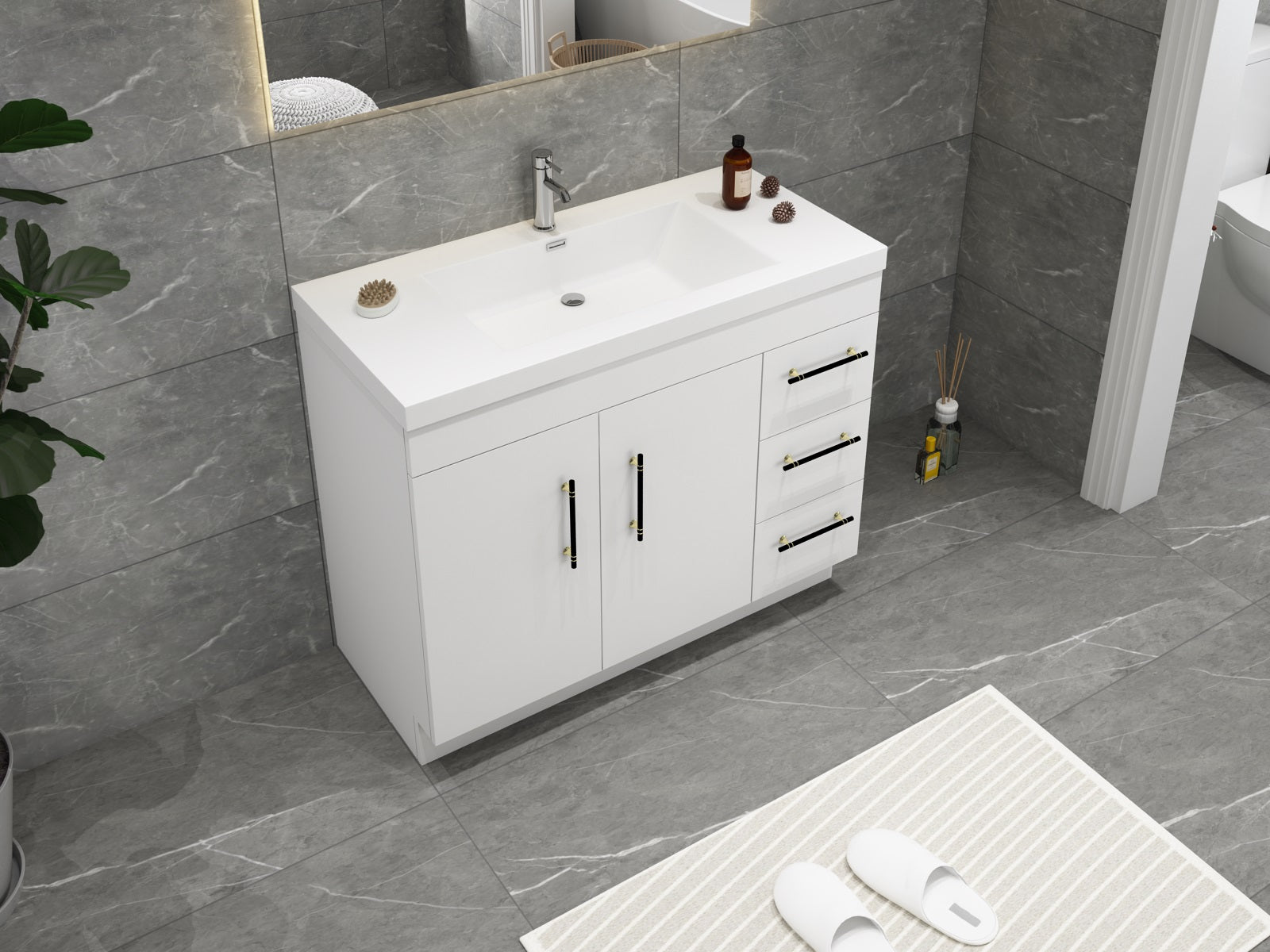 Elsa 42 inch Free Standing Modern Bathroom Vanity with Right Side Drawers