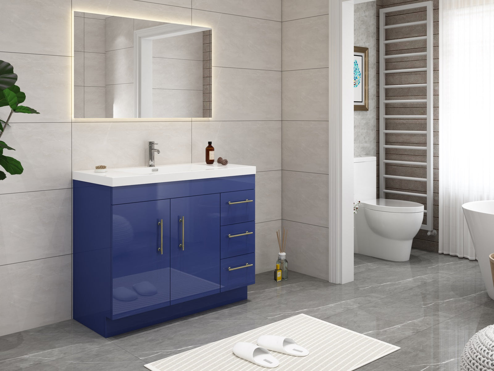 Elsa 42 inch Free Standing Modern Bathroom Vanity with Right Side Drawers