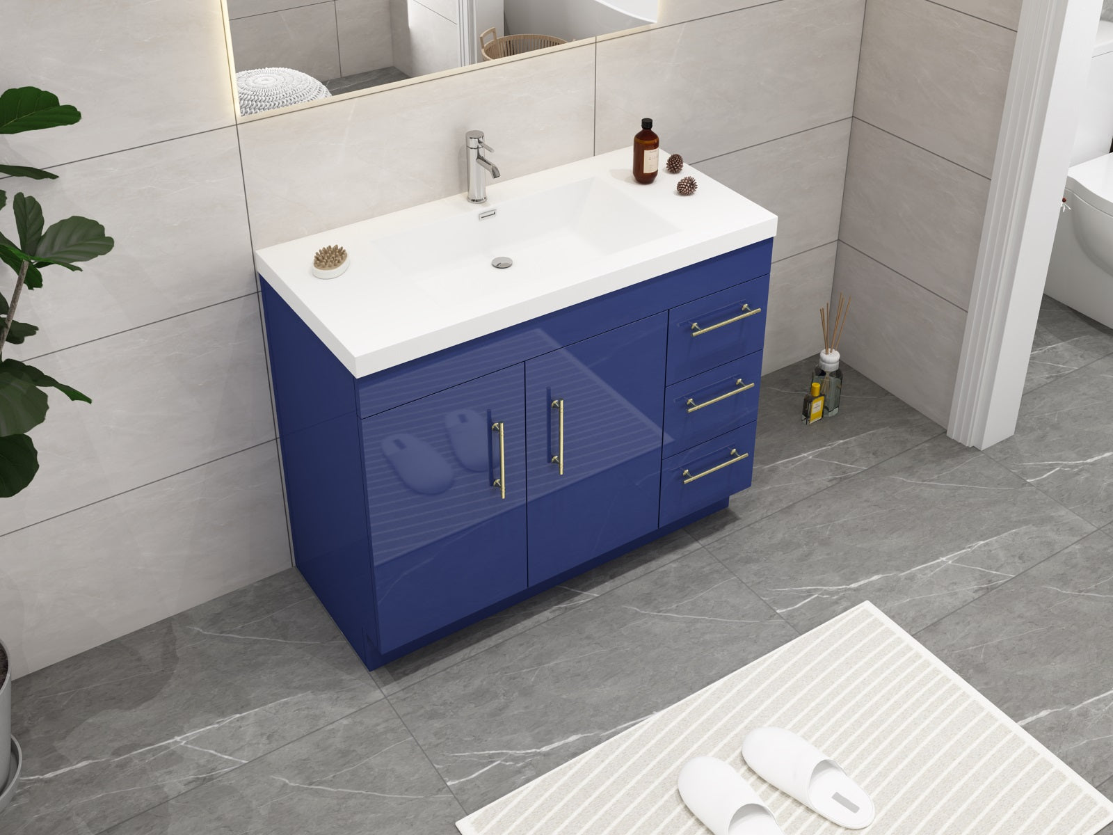 Elsa 42 inch Free Standing Modern Bathroom Vanity with Right Side Drawers