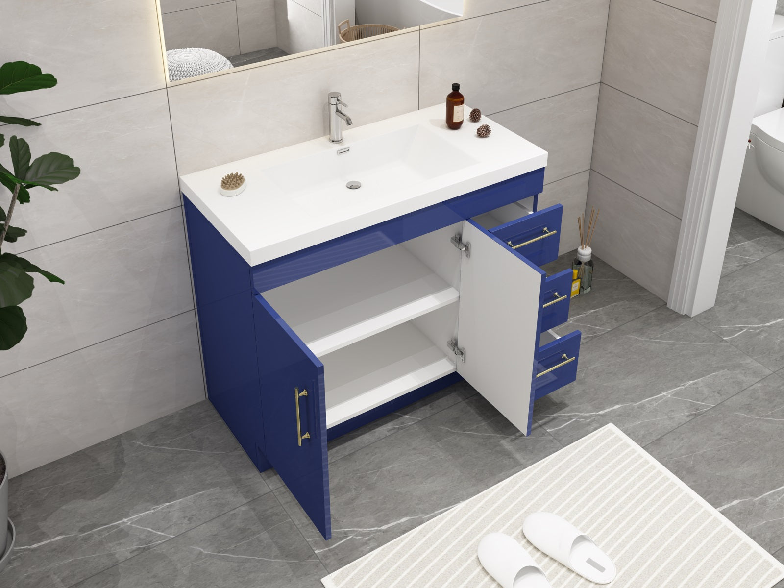 Elsa 42 inch Free Standing Modern Bathroom Vanity with Right Side Drawers