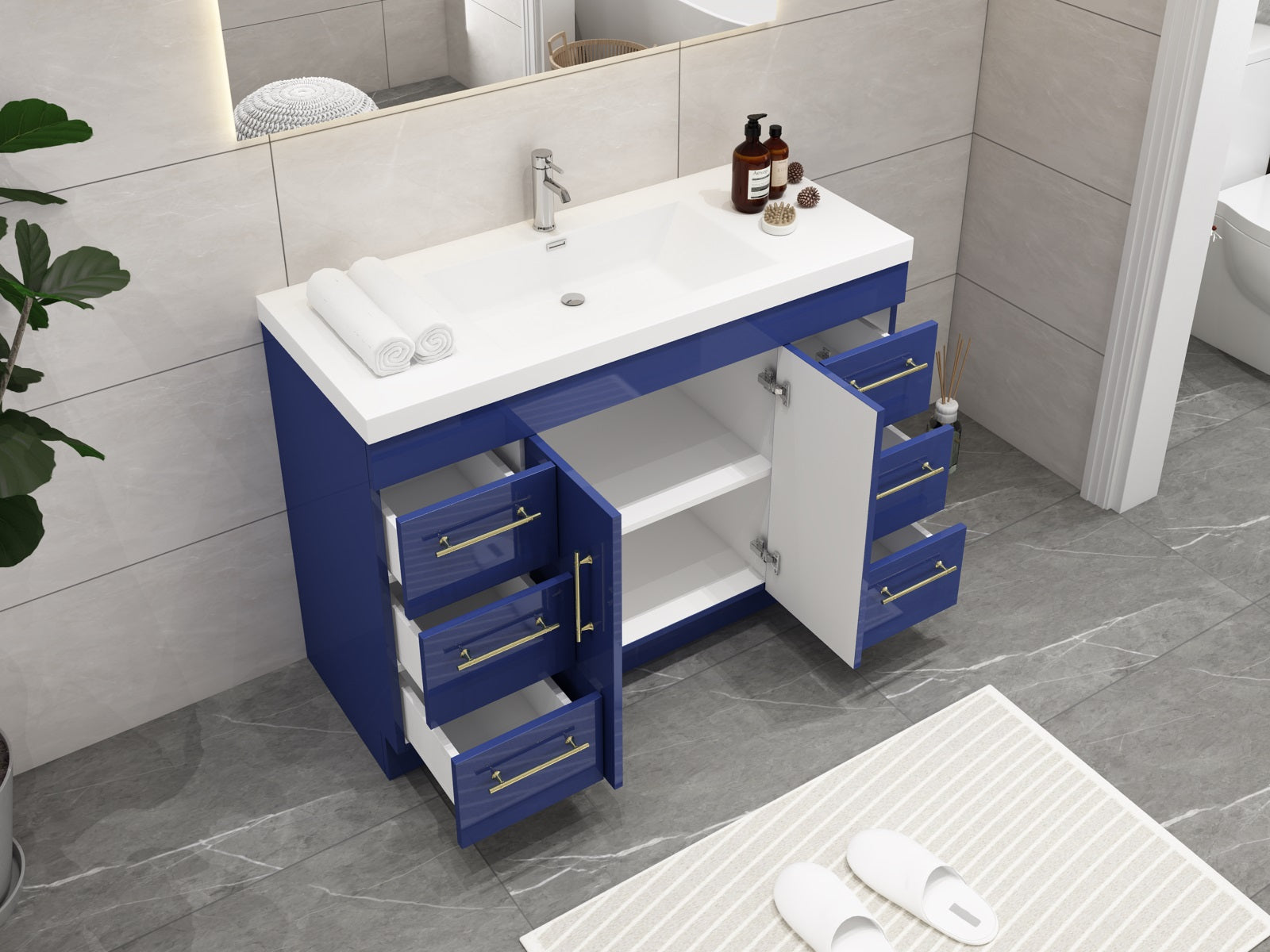 EA2- 30'' Concrete Grey Modern Bathroom Vanity W/3 Drawers and Acrylic –  Elsa Bath Inc