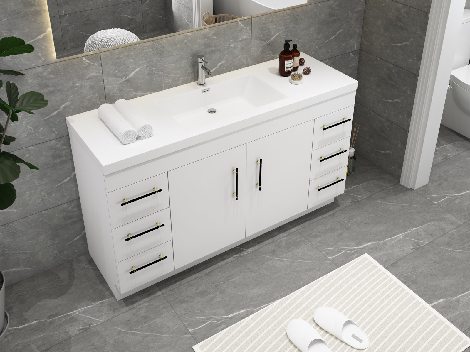 Elsa 60 Inch Free Standing Modern Bathroom Vanity - Single Sink