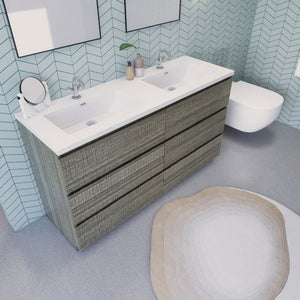 EA 60'' Double Sink Ash Grey Modern Bathroom Vanity W/6 Drawers and Acrylic Sink