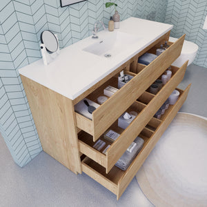 EA 60'' SINGLE Sink England Oak Modern Bathroom Vanity W/6 Drawers and Acrylic Sink