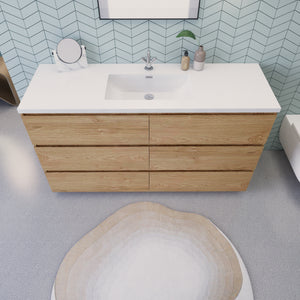 EA 60'' SINGLE Sink England Oak Modern Bathroom Vanity W/6 Drawers and Acrylic Sink