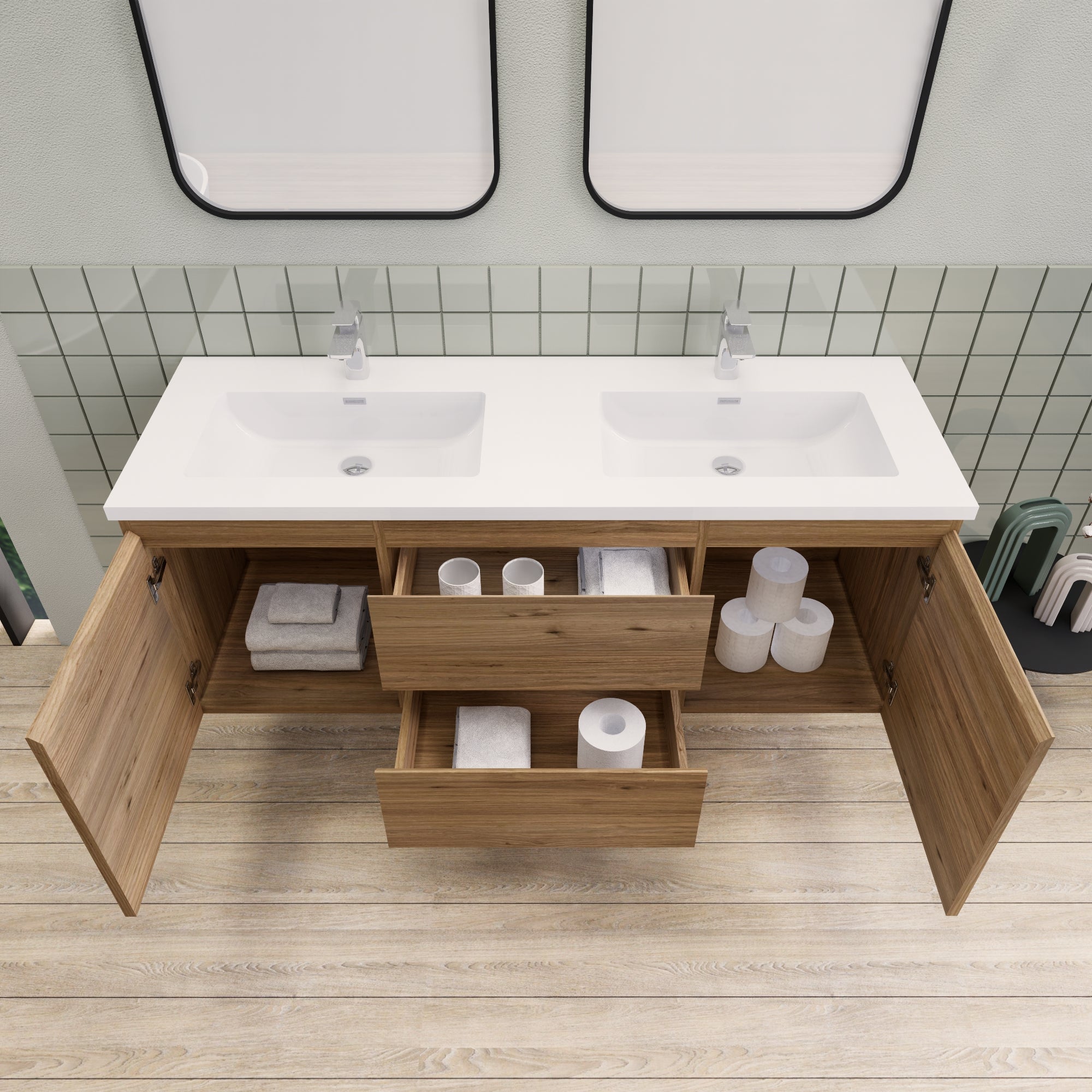 Barton 60 inch Double Sinks Floating Modern Bathroom Vanity