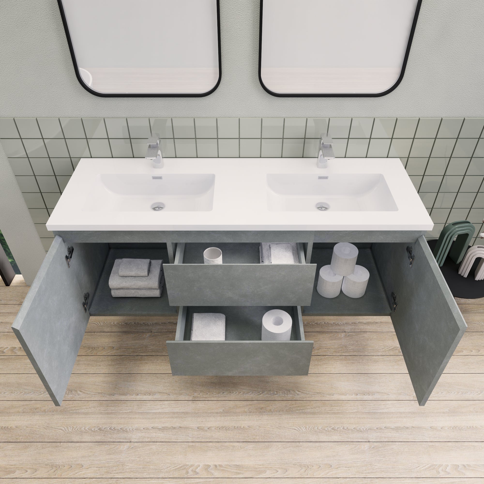 Barton 60 inch Double Sinks Floating Modern Bathroom Vanity