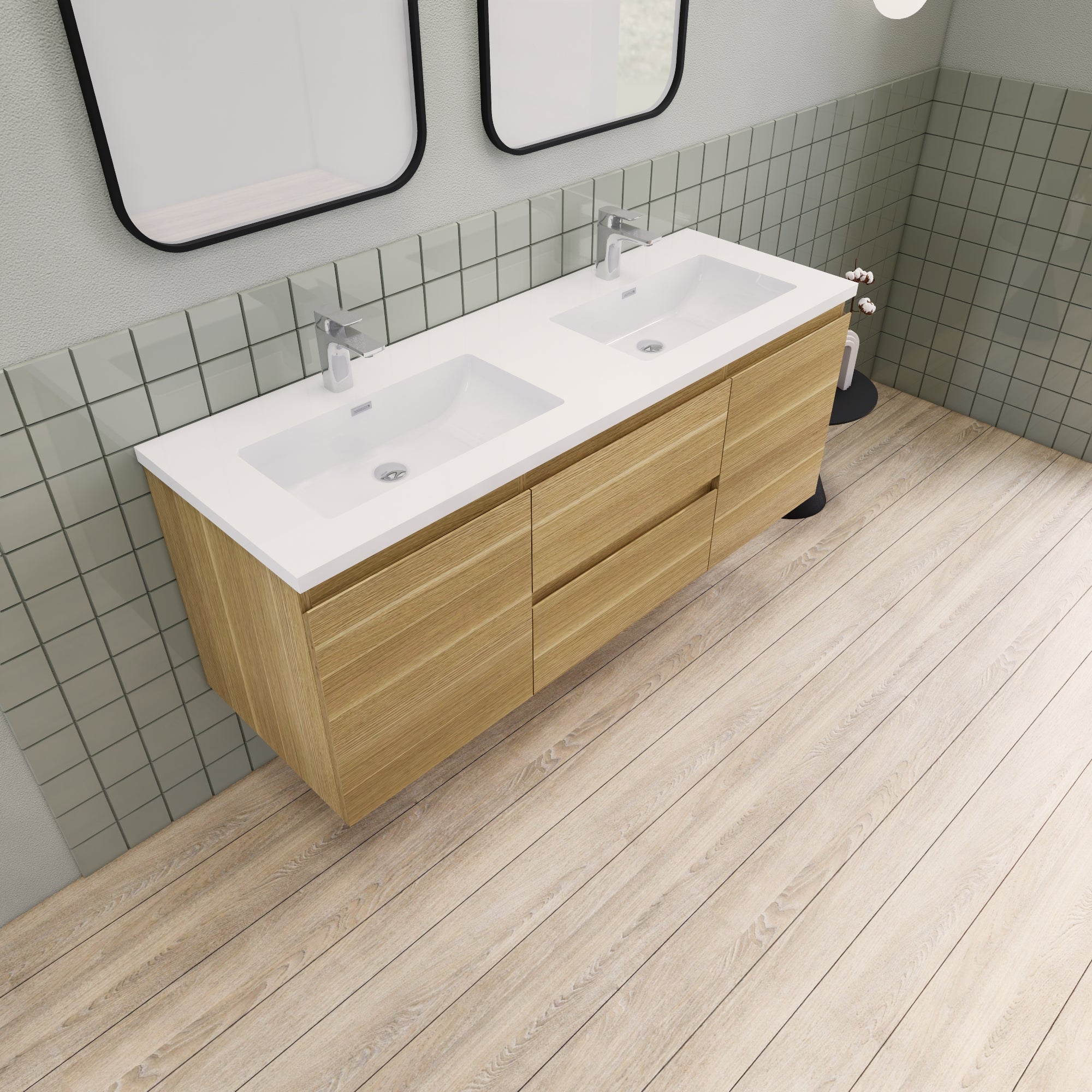 Barton 60 inch Double Sinks Floating Modern Bathroom Vanity