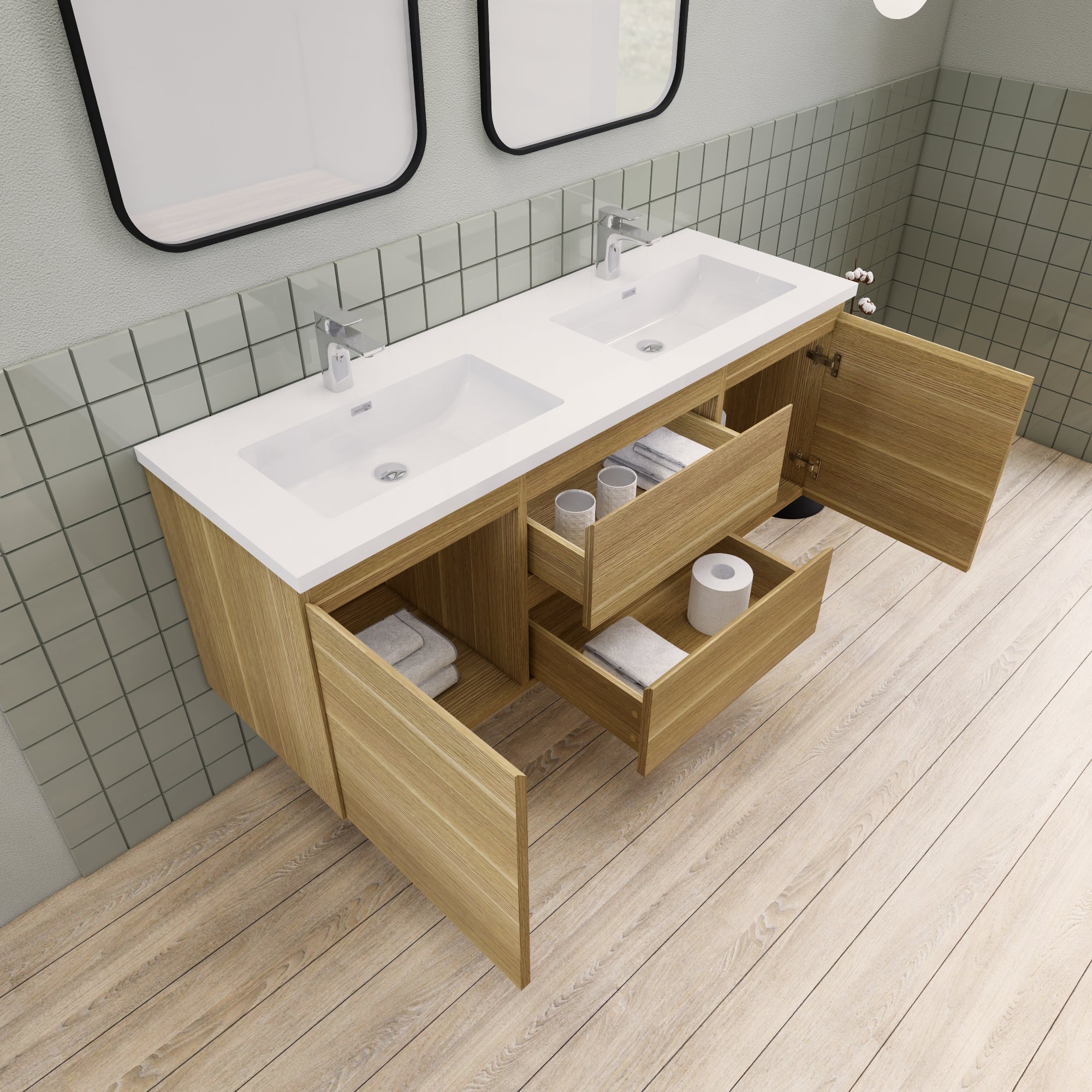 Barton 60 inch Double Sinks Floating Modern Bathroom Vanity