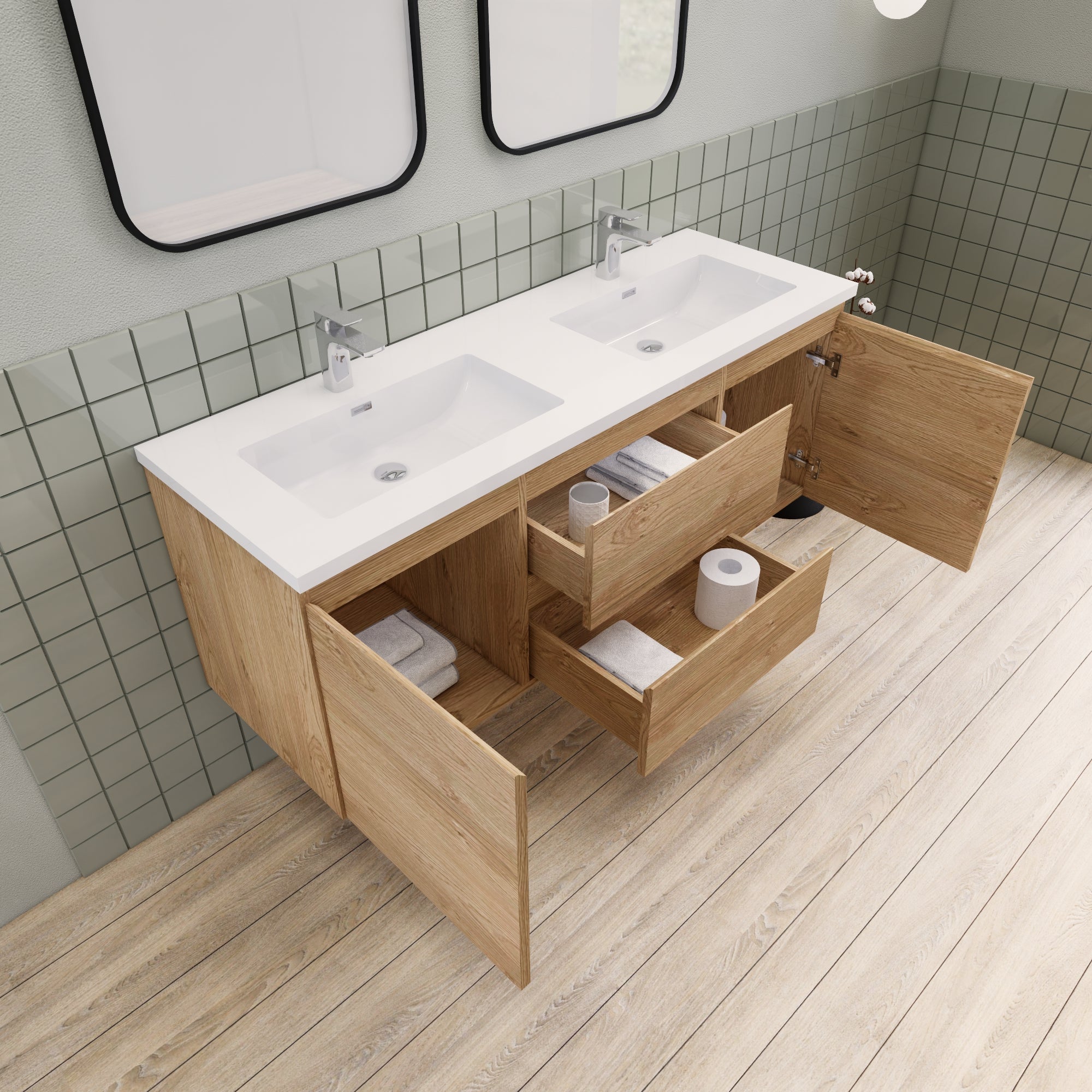 Barton 60 inch Double Sinks Floating Modern Bathroom Vanity