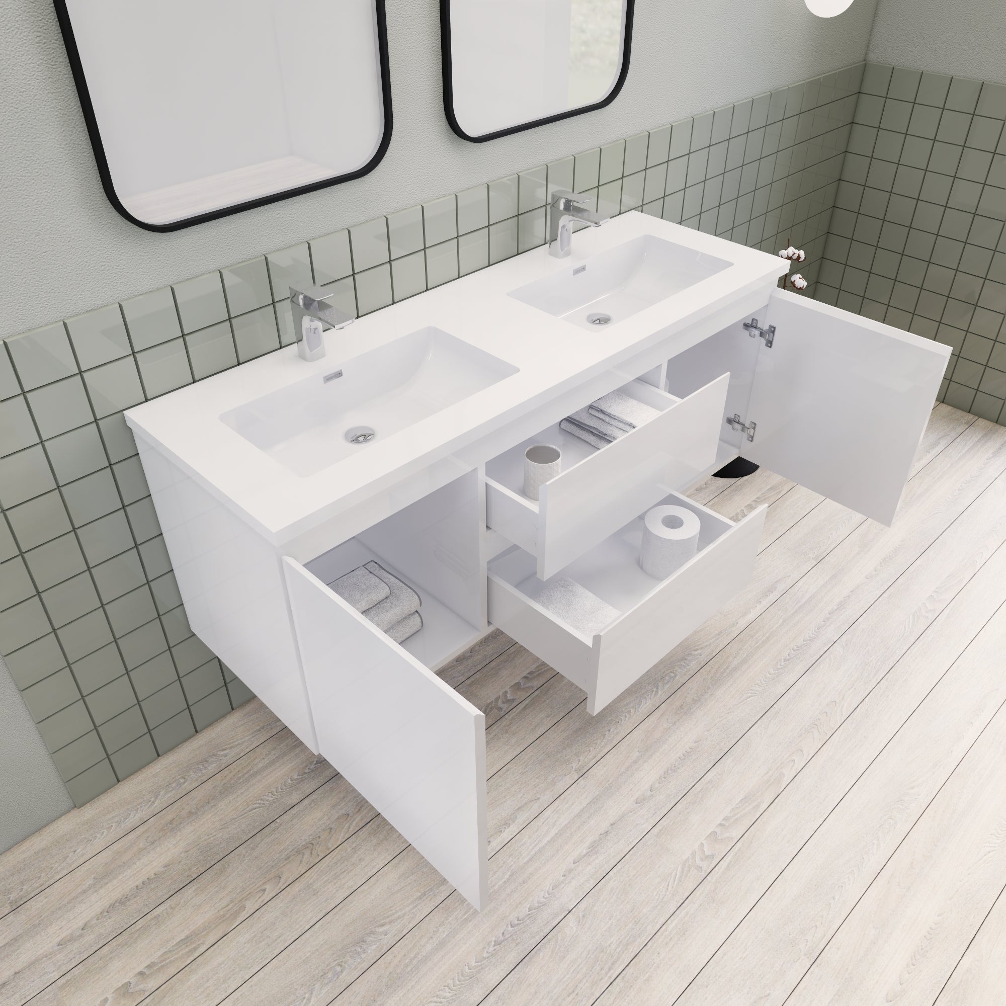 Barton 60 inch Double Sinks Floating Modern Bathroom Vanity