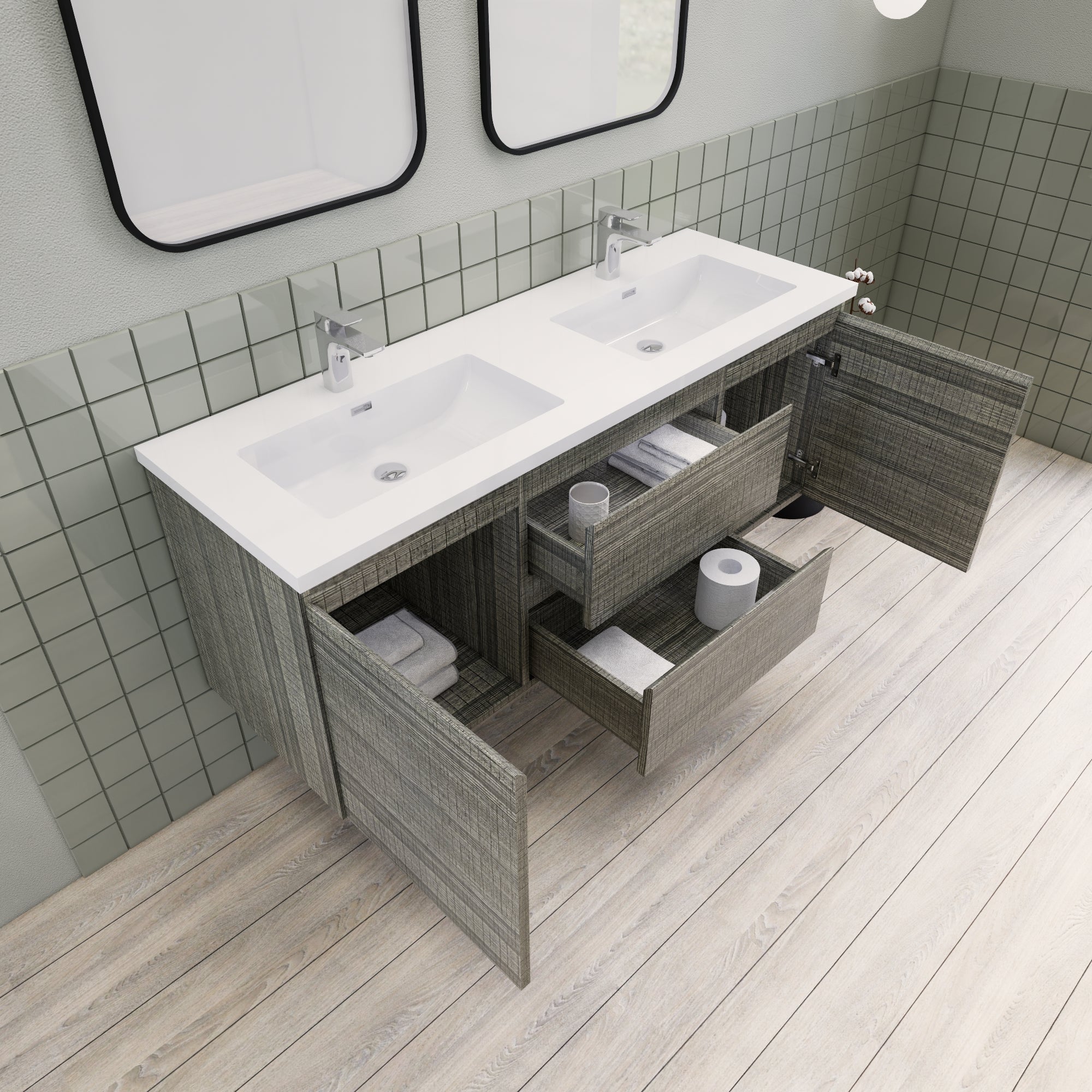 Barton 60 inch Double Sinks Floating Modern Bathroom Vanity