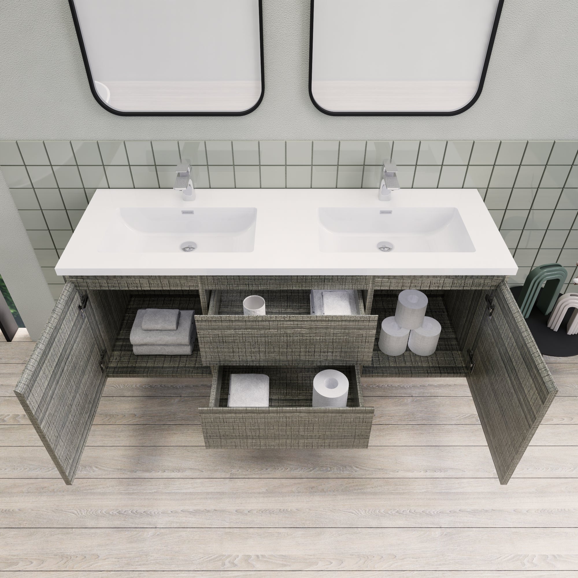 Barton 60 inch Double Sinks Floating Modern Bathroom Vanity