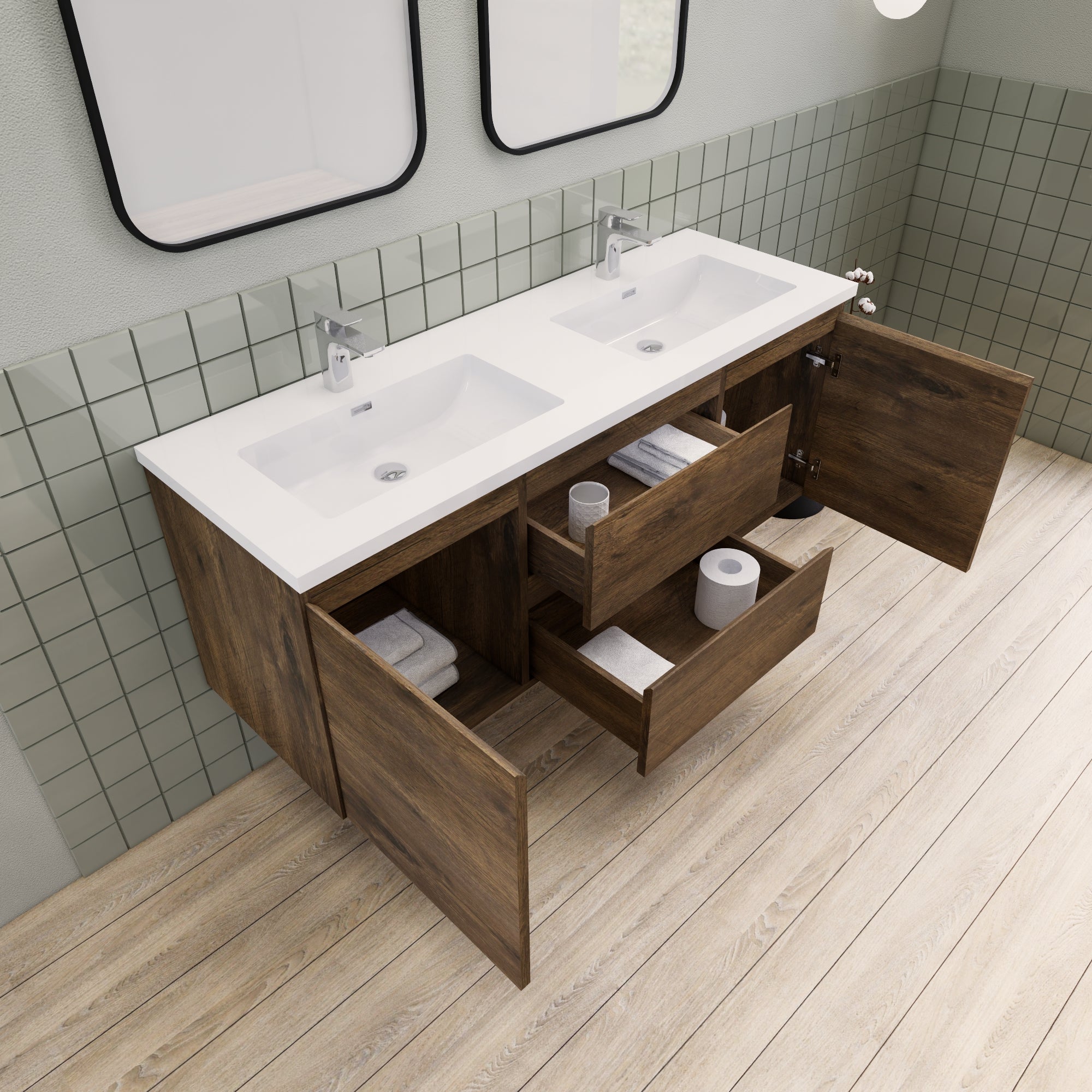 Barton 60 inch Double Sinks Floating Modern Bathroom Vanity