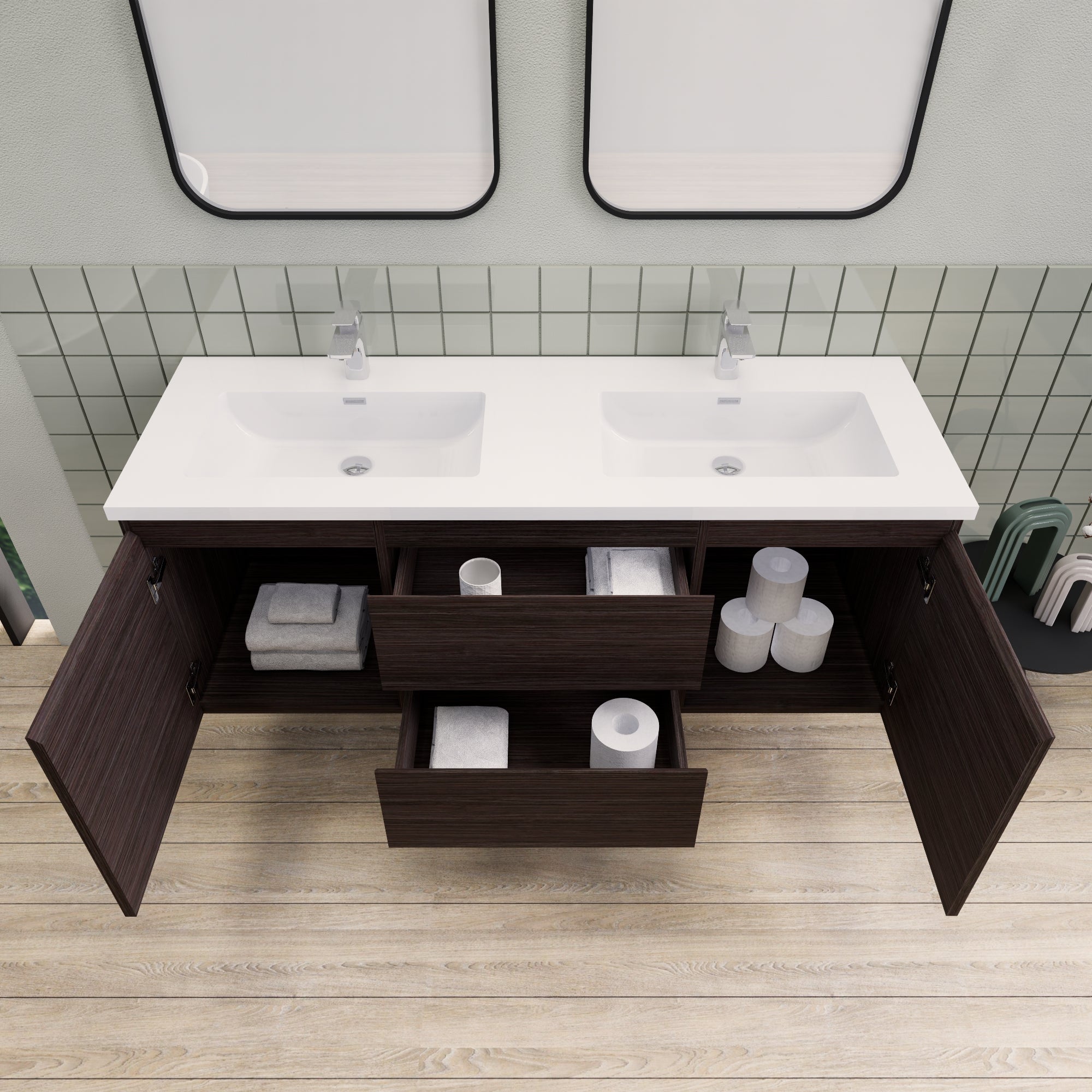 Barton 60 inch Double Sinks Floating Modern Bathroom Vanity