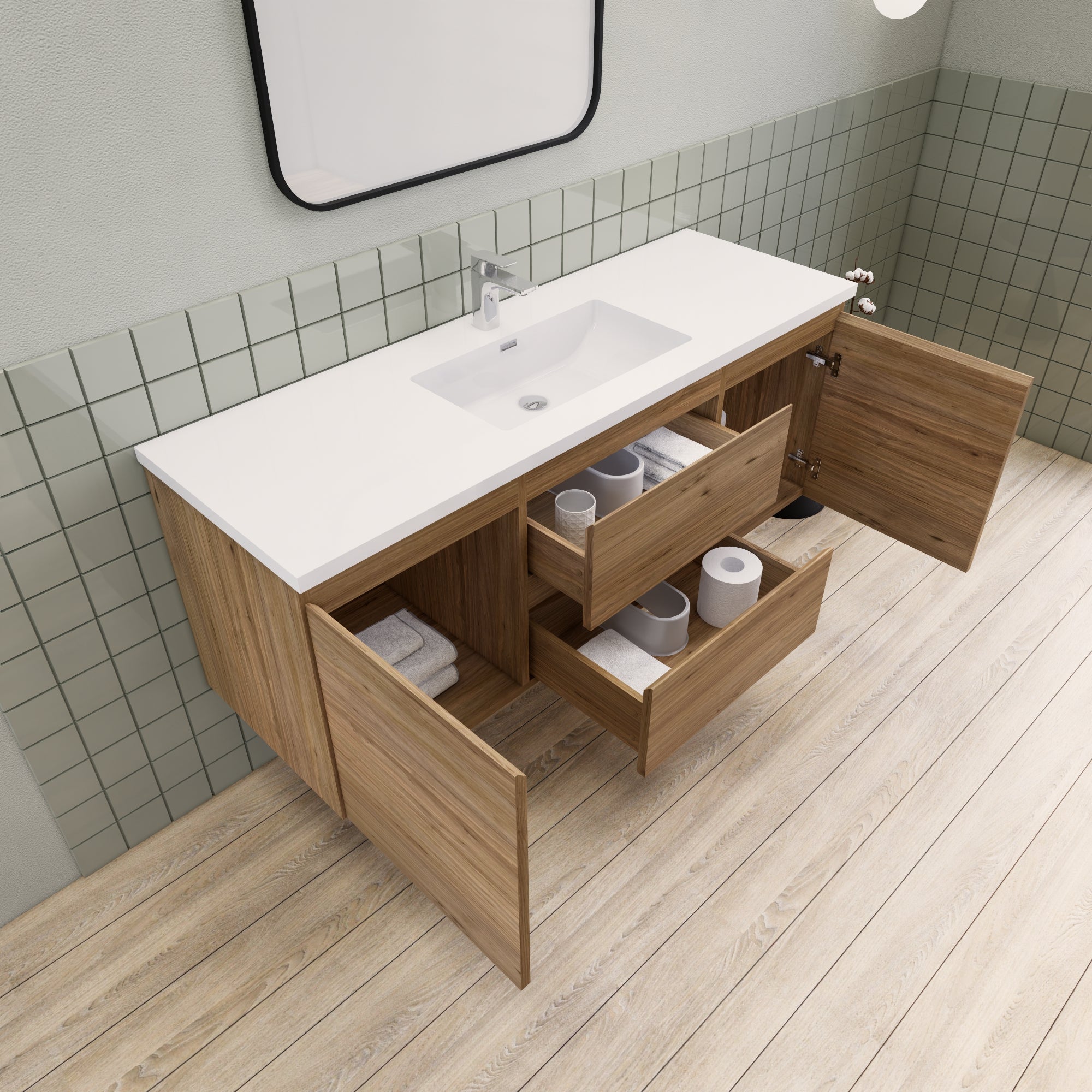 Barton 60 inch Single Sink Floating Modern Bathroom Vanity