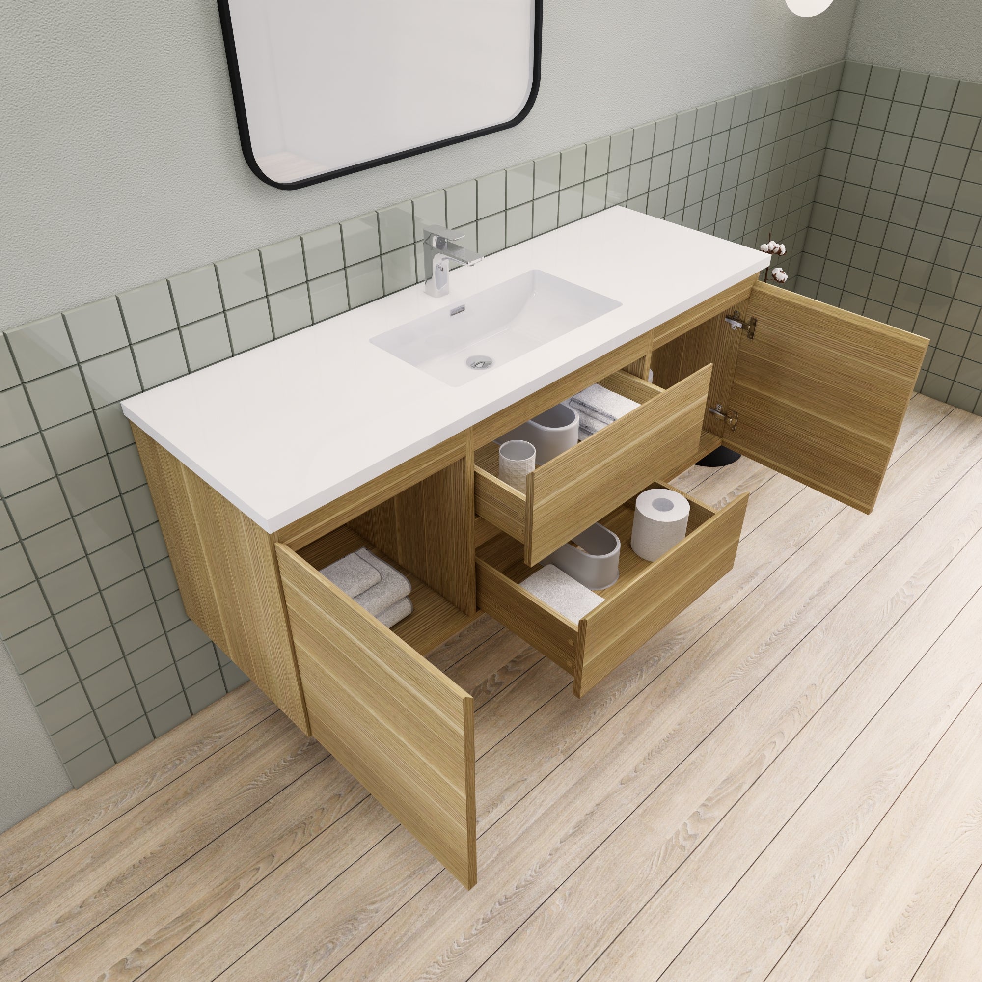 Barton 60 inch Single Sink Floating Modern Bathroom Vanity