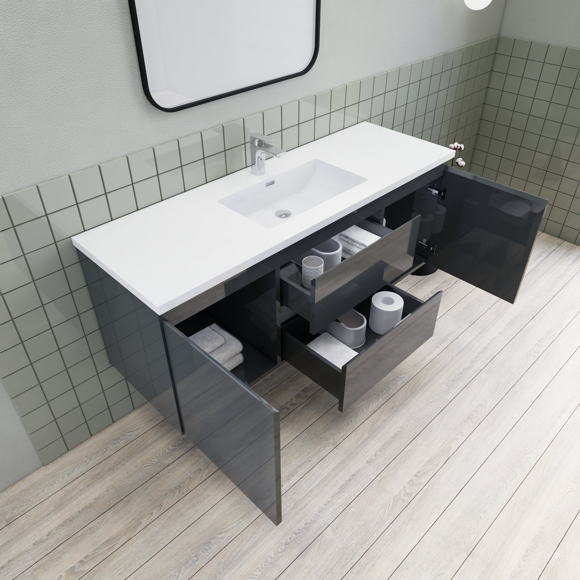 Barton 60 inch Single Sink Floating Modern Bathroom Vanity