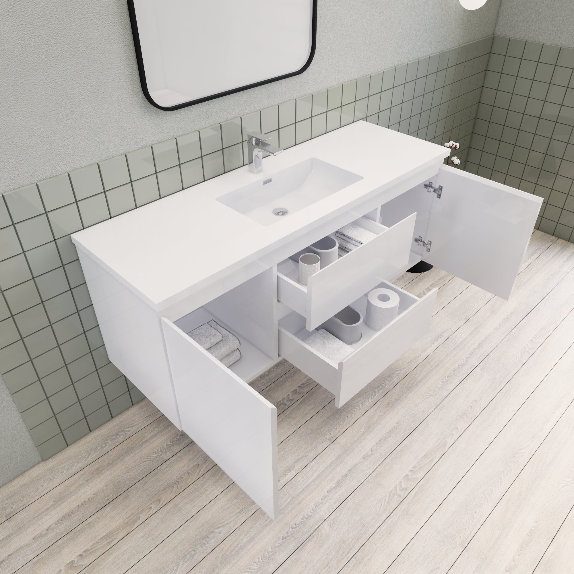 Barton 60 inch Single Sink Floating Modern Bathroom Vanity