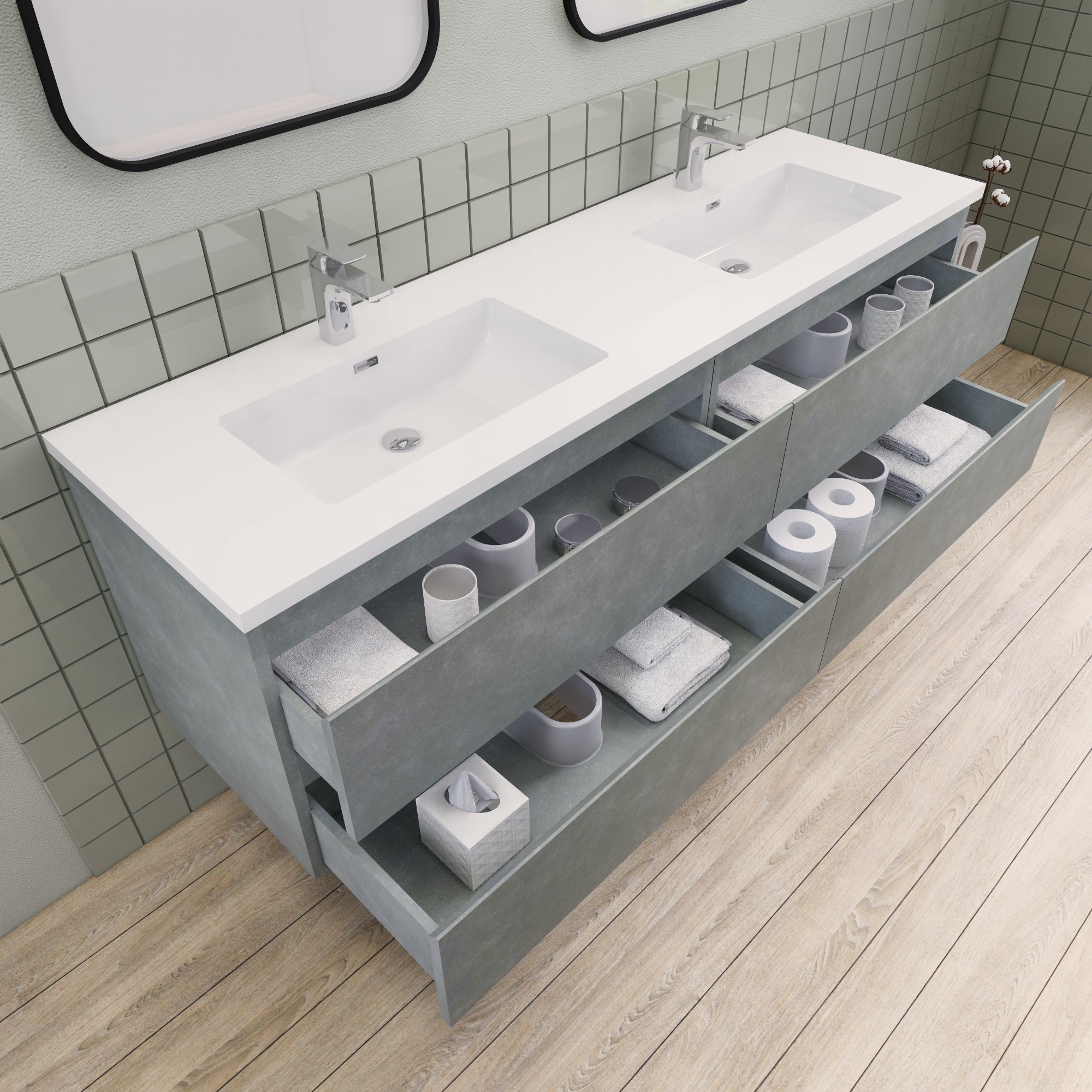 Barton 72 inch Double Sinks Floating Modern Bathroom Vanity