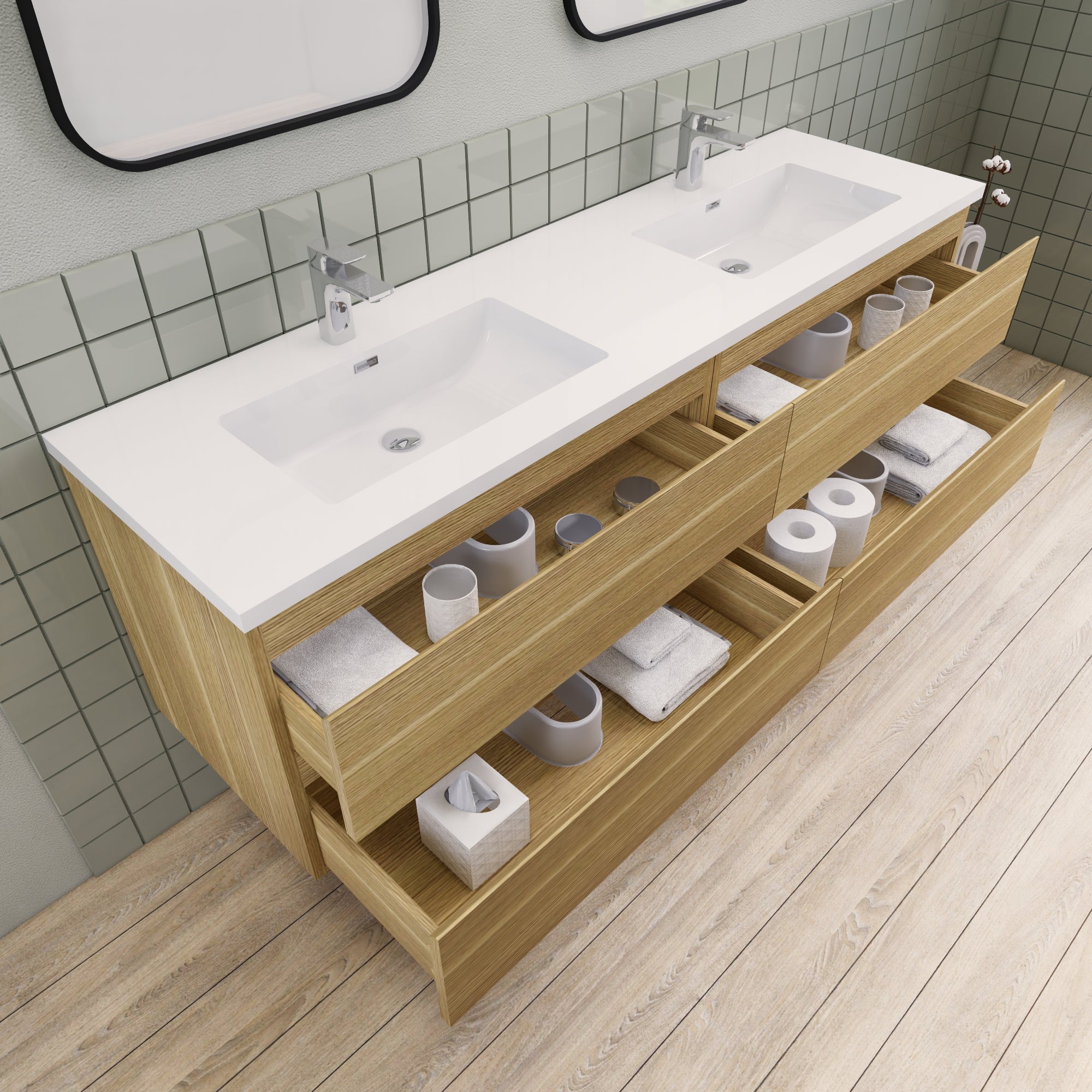 Barton 72 inch Double Sinks Floating Modern Bathroom Vanity