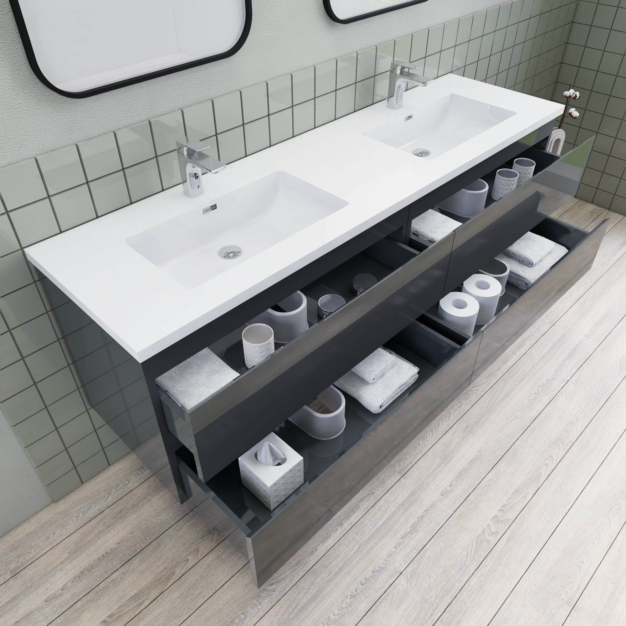 Barton 72 inch Double Sinks Floating Modern Bathroom Vanity