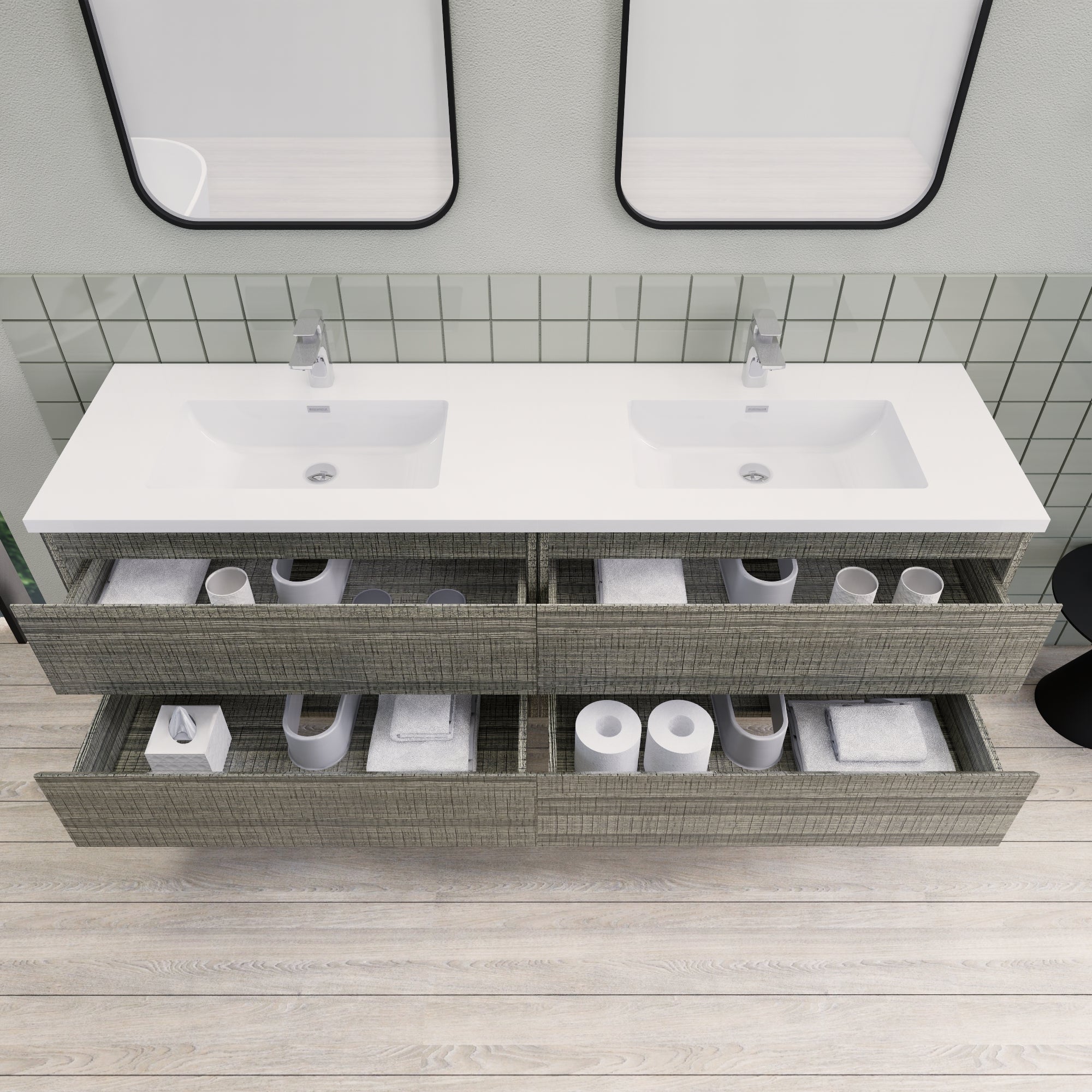 Barton 72 inch Double Sinks Floating Modern Bathroom Vanity