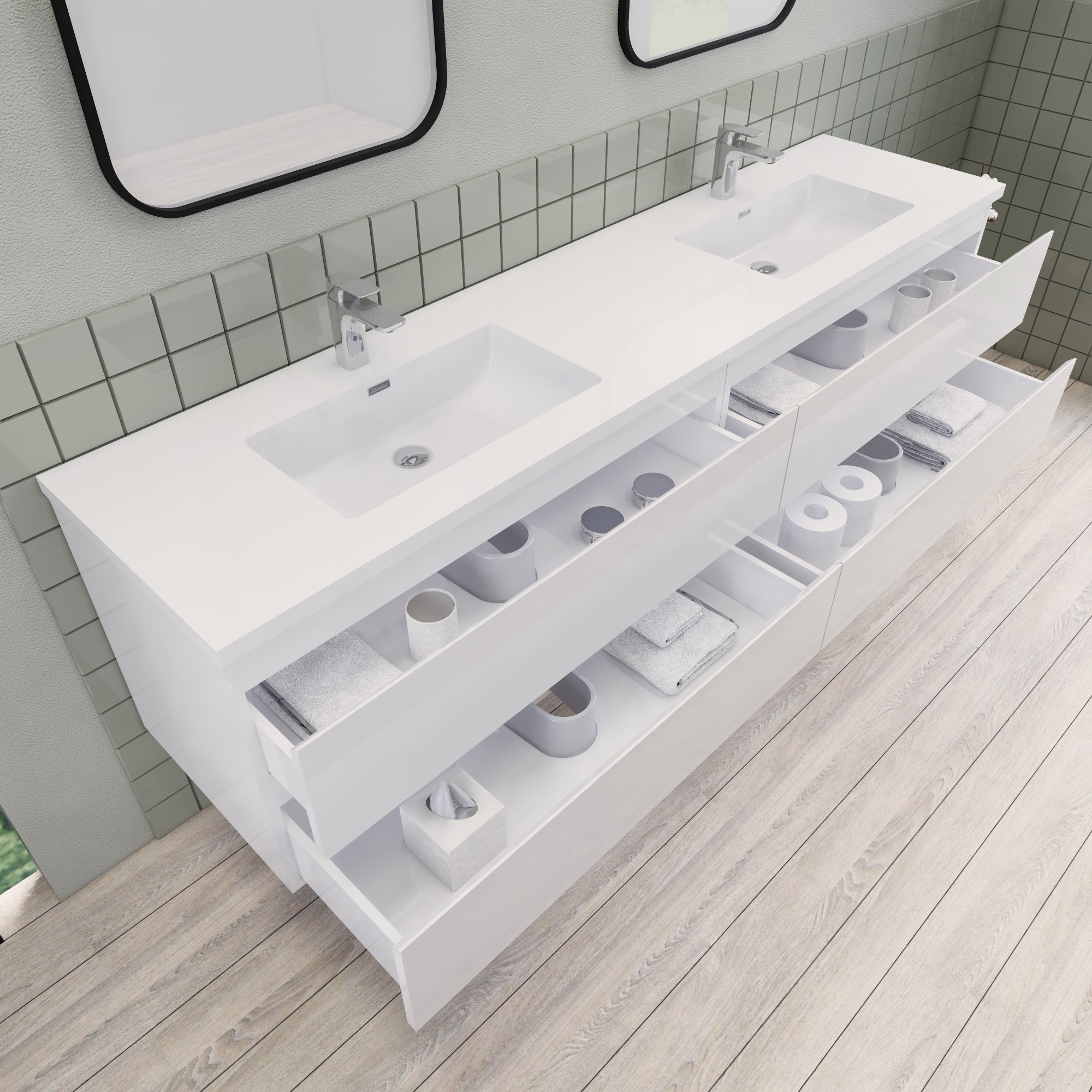 Barton 84 inch Double Sinks Floating Modern Bathroom Vanity