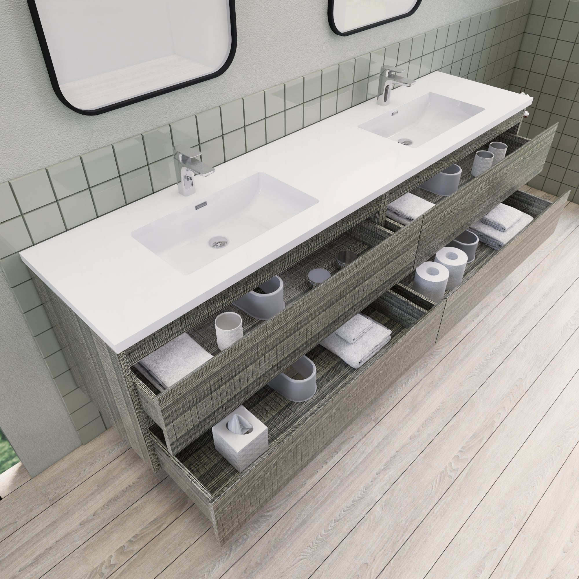 Barton 84 inch Double Sinks Floating Modern Bathroom Vanity