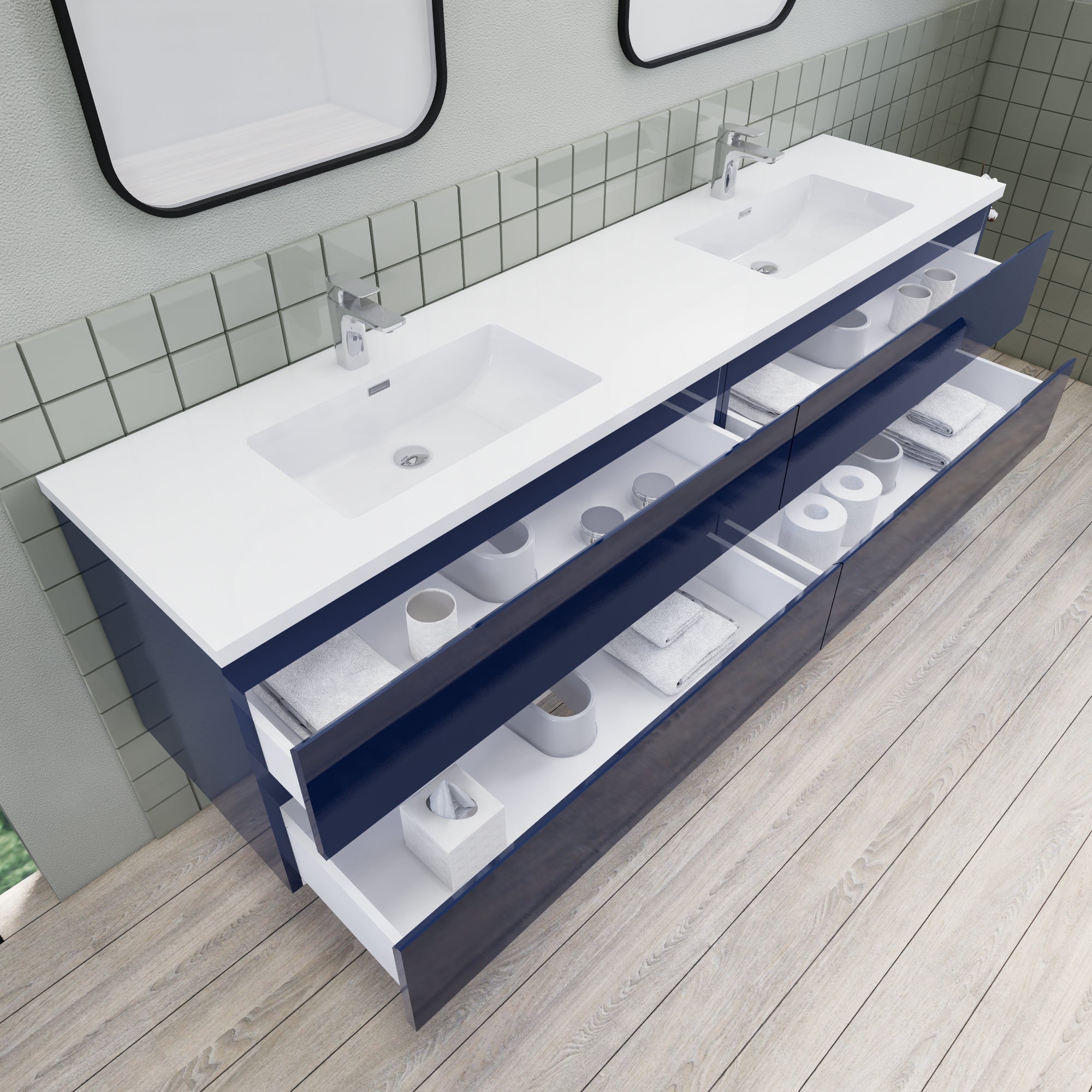 Barton 84 inch Double Sinks Floating Modern Bathroom Vanity