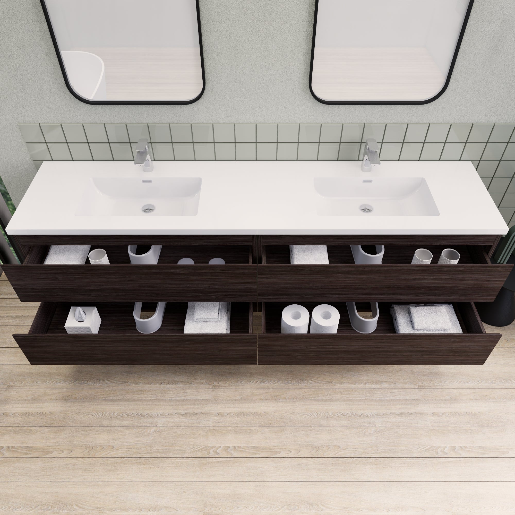 Barton 84 inch Double Sinks Floating Modern Bathroom Vanity