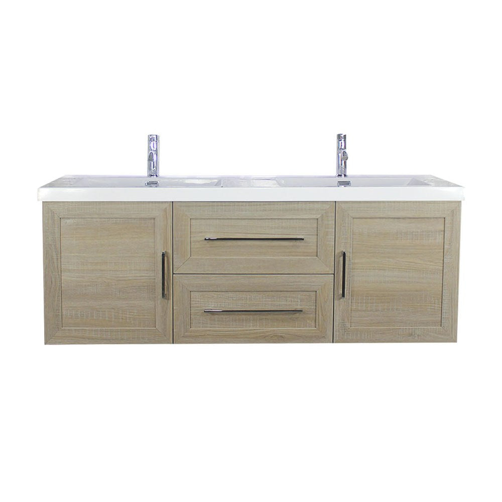 TT 60 Inch Double Sinks Wall Mounted Vanity with Reinforced Acrylic Sink