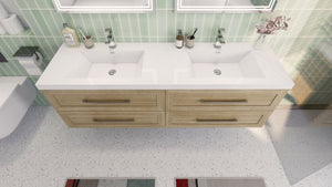 TT 72 Inch Double Sinks Wall Mounted Vanity with Reinforced Acrylic Sink