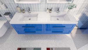 TT 72 Inch Double Sinks Wall Mounted Vanity with Reinforced Acrylic Sink