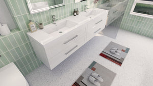 TT 84 Inch Double Sinks Wall Mounted Vanity with Reinforced Acrylic Sink