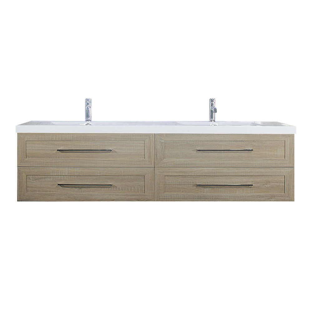 TT 84 Inch Double Sinks Wall Mounted Vanity with Reinforced Acrylic Sink