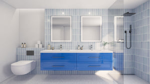 TT 84 Inch Double Sinks Wall Mounted Vanity with Reinforced Acrylic Sink