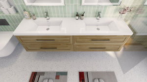 TT 84 Inch Double Sinks Wall Mounted Vanity with Reinforced Acrylic Sink