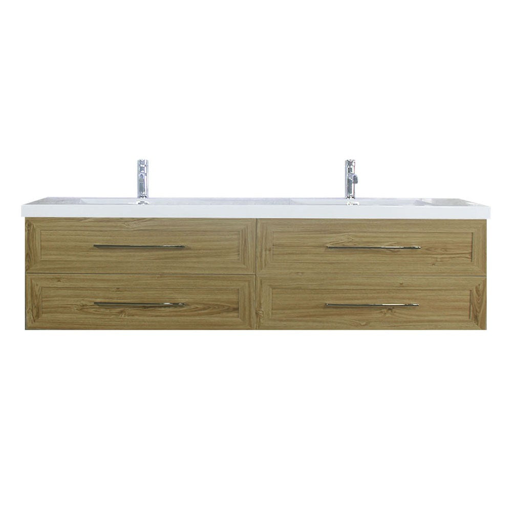 TT 84 Inch Double Sinks Wall Mounted Vanity with Reinforced Acrylic Sink